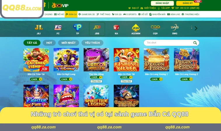 Những trò chơi thú vị có tại sảnh game Bắn Cá QQ88 