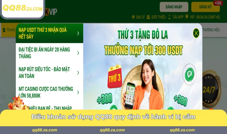 Điều khoản sử dụng QQ88 quy định về hành vi bị cấm
