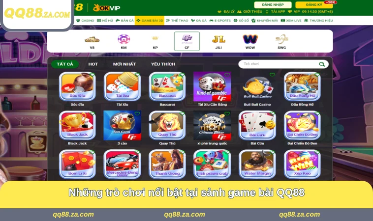 Những trò chơi nổi bật tại sảnh game bài QQ88