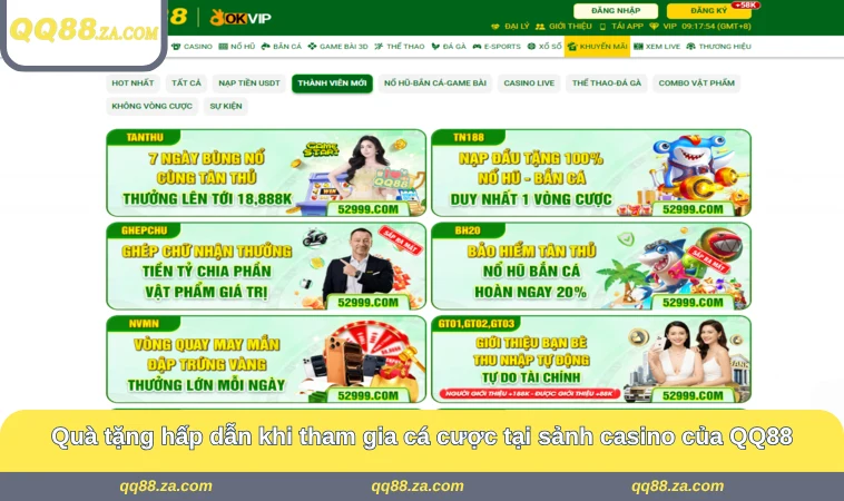 Quà tặng hấp dẫn khi tham gia cá cược tại sảnh casino của QQ88