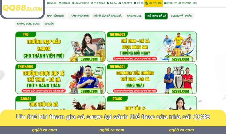 Ưu thế khi tham gia cá cược tại sảnh thể thao của nhà cái QQ88